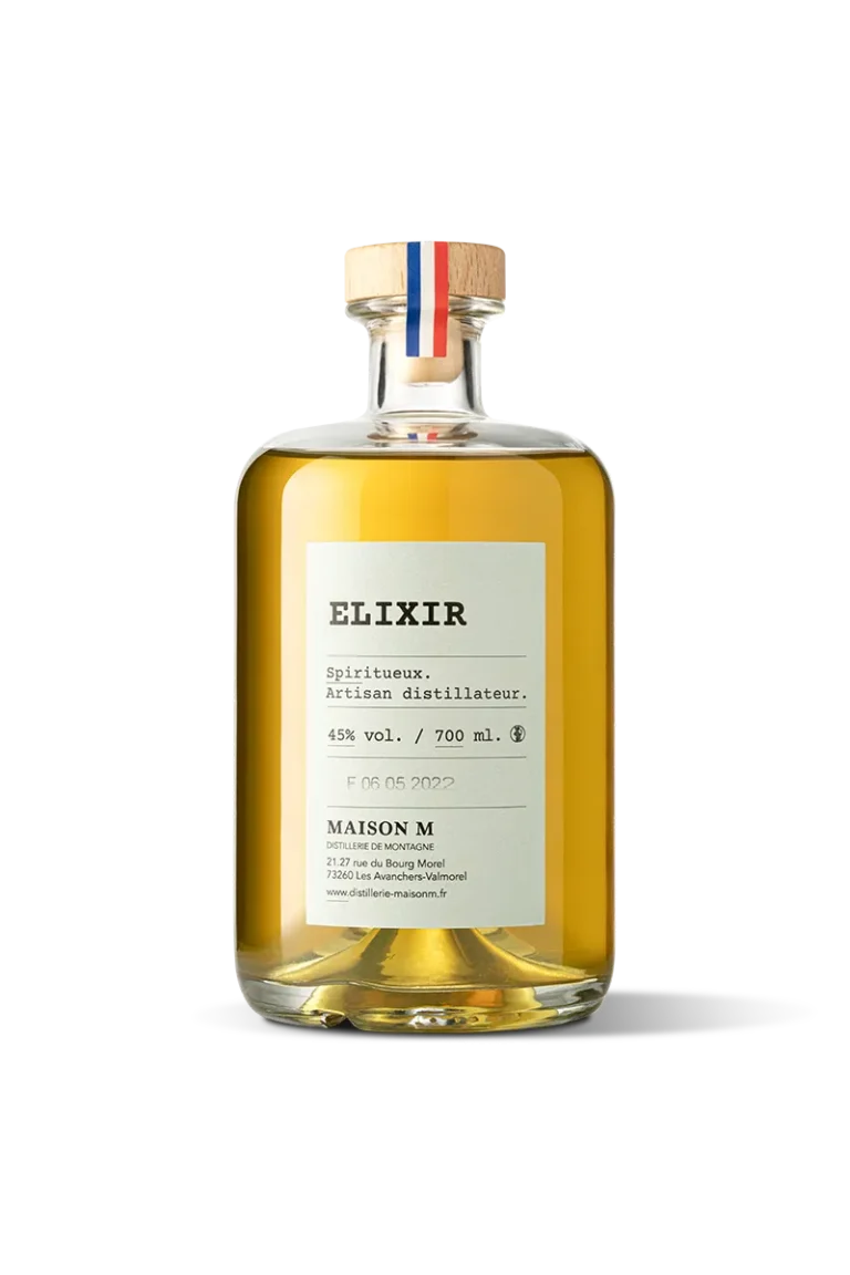 Flacon de digestif de montagne Elixir de la distillerie Maison M.