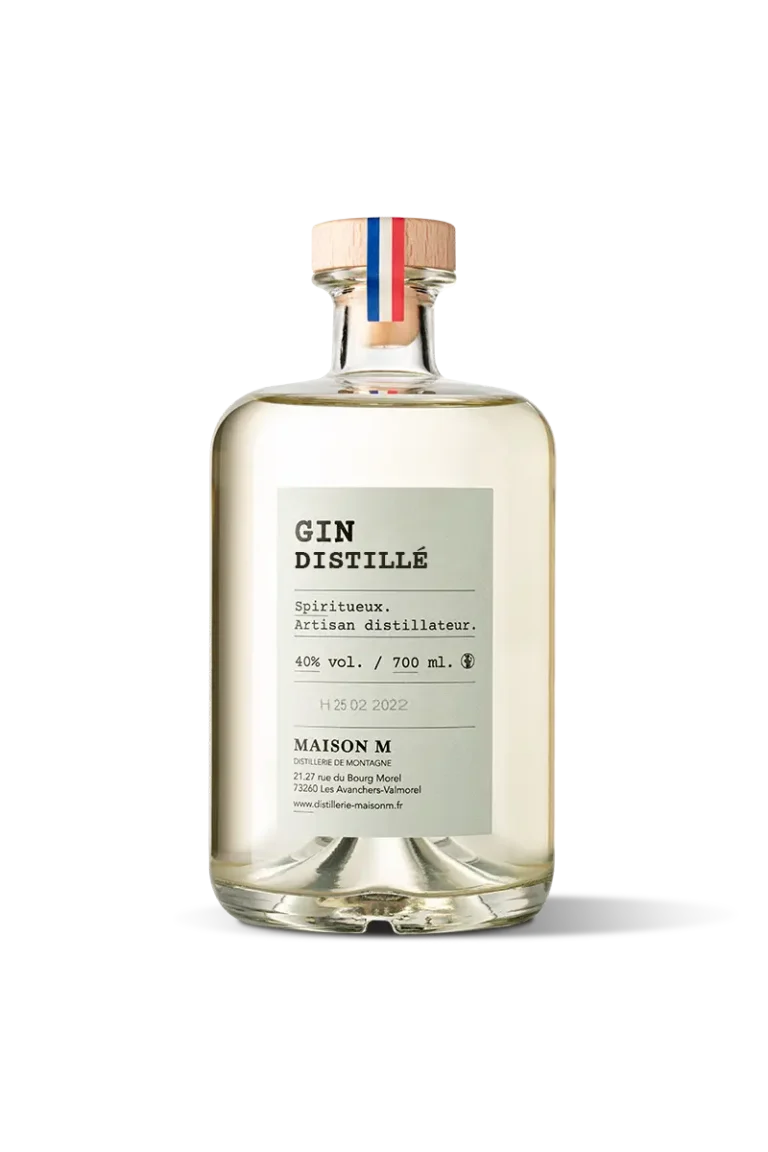 Flacon de digestif de montagne au Gin de la distillerie Maison M.