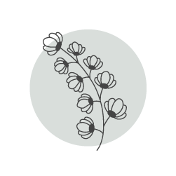 illustration d'une fleur noire sur un fond gris/vert clair.