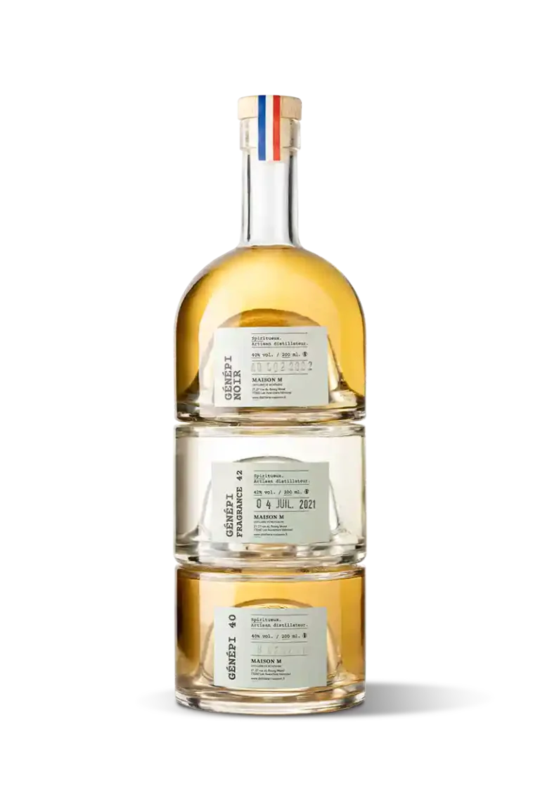 3 Flacons de digestifs au génépi de la distillerie Maison M.