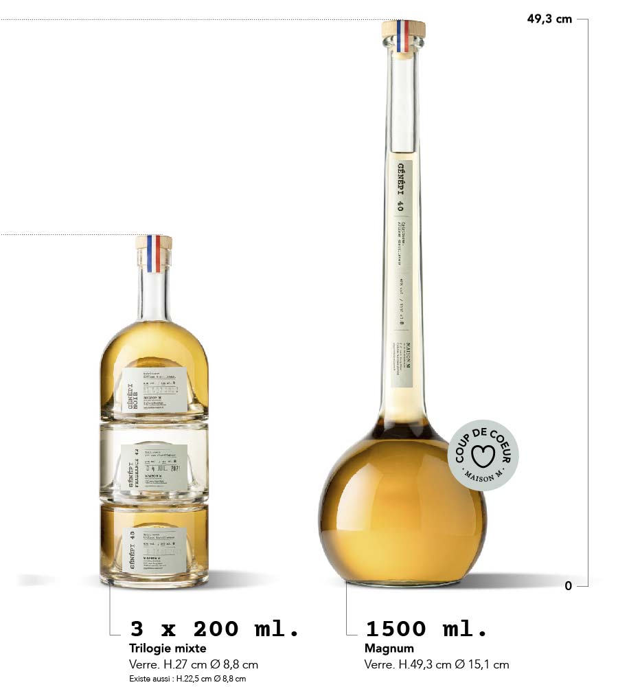 Flacon de digestif de montagne au Génépi de la distillerie Maison M.