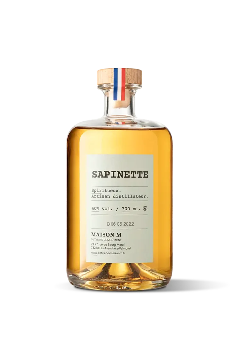 Flacon de digestif de montagne à la Sapinette de la distillerie Maison M.